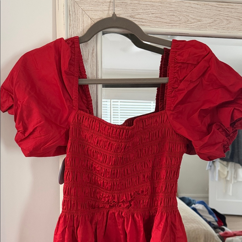 Hill House Red Midi Dress with Puff Sleeves